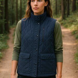 L. L. Bean Vintage Diamond Quilted Thinsulate Insulated Hiking Vest Blue Medium
